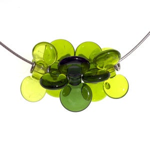Image of Gradated Green Propeller Droplet Discs 5 lampwork necklace