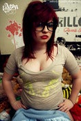 Image of 1AEON burnout deep v neck cream color shirt with Yellow Snakes print- womens M (bigc)