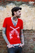 Image of 1AEON red deep v-neck tee with white western colts - unisex