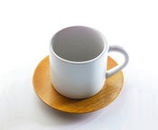 Image of Handmade Ceramic Cup with Wooden Saucer (set of 2)