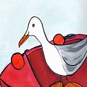 Image of Seagull in red boat seaside Bathroom Picture