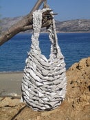 Image of small hand knit leather bag