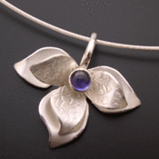 Image of Sterling Lotus Pendant with Iolite Center