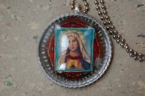 Image of Sacred Heart of Mary domed tag necklace ( with NPS ball chain )