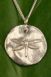 Image of Silver Medallion Necklace Dragonfly, Peace