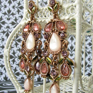 Image of vintage pink ornate chandelier earrings
