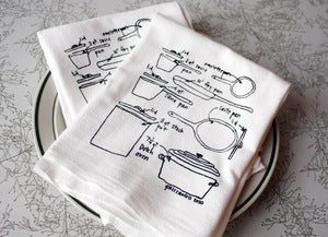 Image of love of cooking - pots and pans diagram dish towels