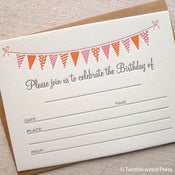 Image of Letterpress Birthday Invitations | Bunting (Pink/Orange)