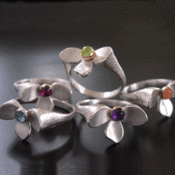 Image of Lotus Ring:  Sterling with 14k bezel