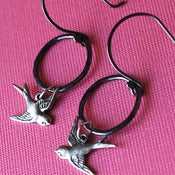 Image of Swallows and Rings - oxidized sterling hoops and birds
