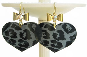Image of Leopard Heart Earrings - Gun Metal