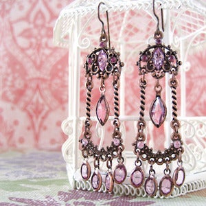 Image of plum pink dramatic chandelier earrings