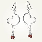 Image of Aphrodite Mini Heart Earrings with Garnet, Sterling Silver
