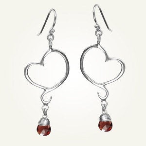 Image of Aphrodite Mini Heart Earrings with Garnet, Sterling Silver