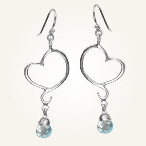 Image of Aphrodite Mini Heart Earrings with Sky Blue Topaz, Sterling Silver