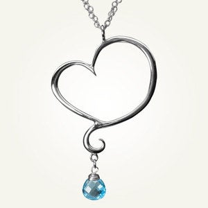 Image of Aphrodite Heart Necklace with Swiss Blue Topaz, Sterling Silver