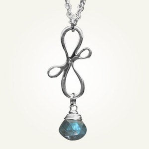 Image of Victorian Ribbon Mini Necklace with Labradorite, Sterling Silver