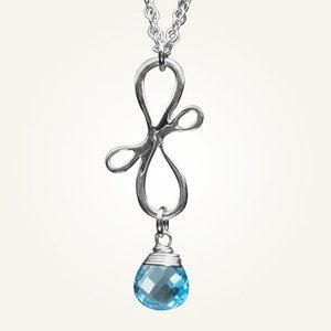 Image of Victorian Ribbon Mini Necklace with Swiss Blue Topaz, Sterling Silver