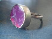 Image of chunky silver ring pink /purple