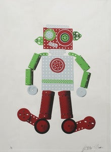 Image of Robot 4 Colour Screen print on mirror card