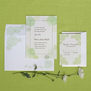 Image of "Dahlia" wedding invitation and RSVP card set - Green