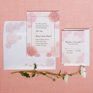 Image of "Dahlia" wedding invitation and RSVP card set - Pink