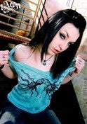 Image of 1AEON burnout deep v neck turquoise shirt with black octopus kiss - women's (bigc)