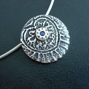 Image of PMC Necklace - Vintage Heart with Sapphire Pure Silver Pendant
