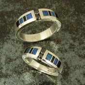 Image of Black diamond sterling wedding set inlaid with onyx and opal