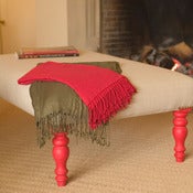 Image of Large Magazine Stool - Cream Herringbone with Red Emperor Silk Legs