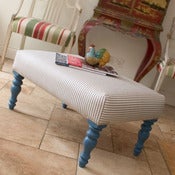 Image of Medium Magazine Stool - Blue Ticking with Mariana blue legs