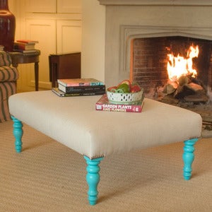 Image of Large Magazine Stool - Cream Herringbone - Crystal Surprise Legs