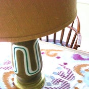 Image of Mod Motif Wood Lamp, Burlap Shade {Vintage}