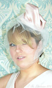 Image of Pink Ruffle Topper with Detachable Birdcage Veil 