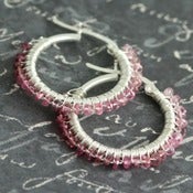 Image of Pink Spinel Wire Wrapped Hoop Earrings f09e002
