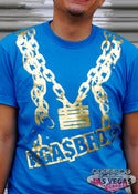 Image of VEGA$BRØKE. ¢hained Tee (FØILED GØLD on TEAL)