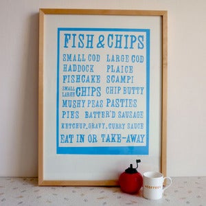 Image of Fish & Chips screenprint on paper - sky