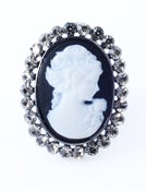 Image of Vintage Black White Crystal Cameo Ring