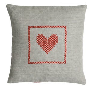 Image of Hand cross stitch on natural linen – Red Heart Design