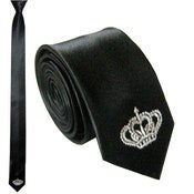 Image of "Royal Tie" Crown SLIM Line BLACK Neck Tie