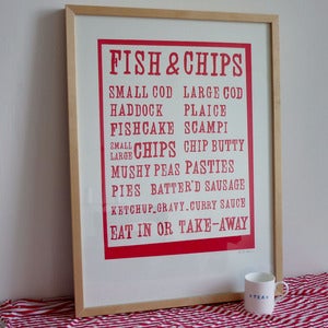 Image of Fish & Chips screenprint on paper - red