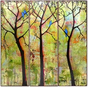 Image of Birds in Trees Original Painting Triptych