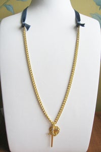 Image of Heart & Sword Velvet Ribbon + Chain Necklace - Gold Vermeil