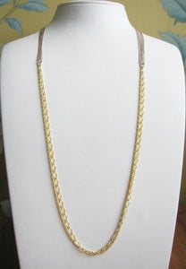 Image of Double Chain Necklace + Taupe Silk Ribbon - Gold Vermeil