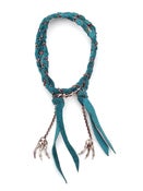 Image of double wrap suede and silver chain bracelet w/ 6 branch tassels (B04silsuede14)