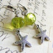 Image of STARFISH and green bead dangle earrings