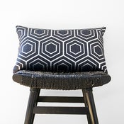 Image of ATOM Silver on Blue Linen Cushion, Pillow Cover 50 x 30 cm