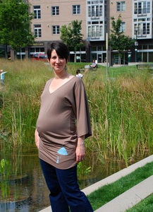 Image of brown kimono sleeve raindrops maternity tunic