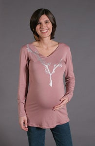 Image of rose long sleeve silver blossom maternity top
