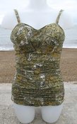 Image of Vintage Jantzen Green Print Cotton Swimsuit - size 12/14